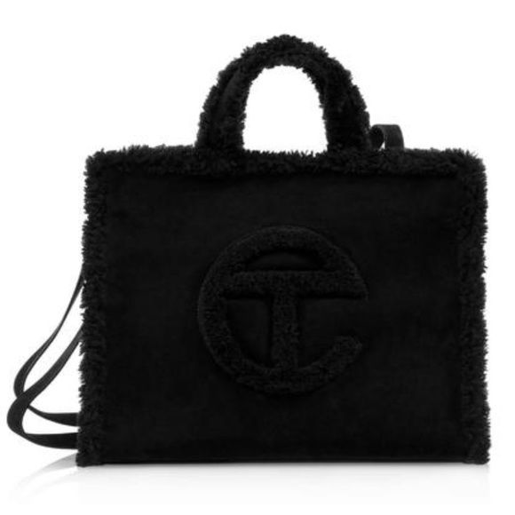 🆕UGG X TELFAR MEDIUM SHOPPER SHEARLING & SUEDE BLACK TOTE BAG - Picture 11 of 16